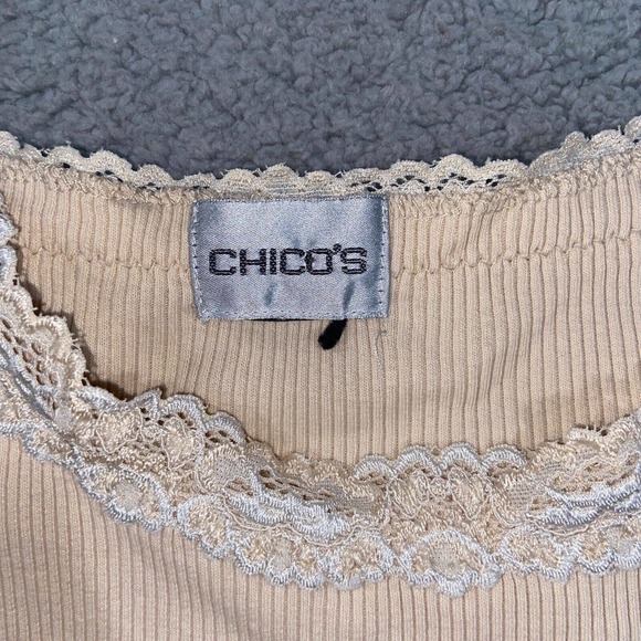 Chico's Top Womens 0 Camisole Lace Sleeves Strap Scoop Neck Ribbed Knit Solid - Picture 9 of 11